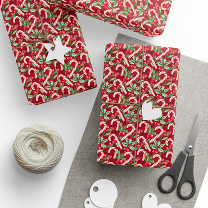 Holiday Cane Craze Wreaths Wrapping Paper
