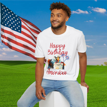Happy Birthday America (Eagle Eating Cake) Adult T-shirt