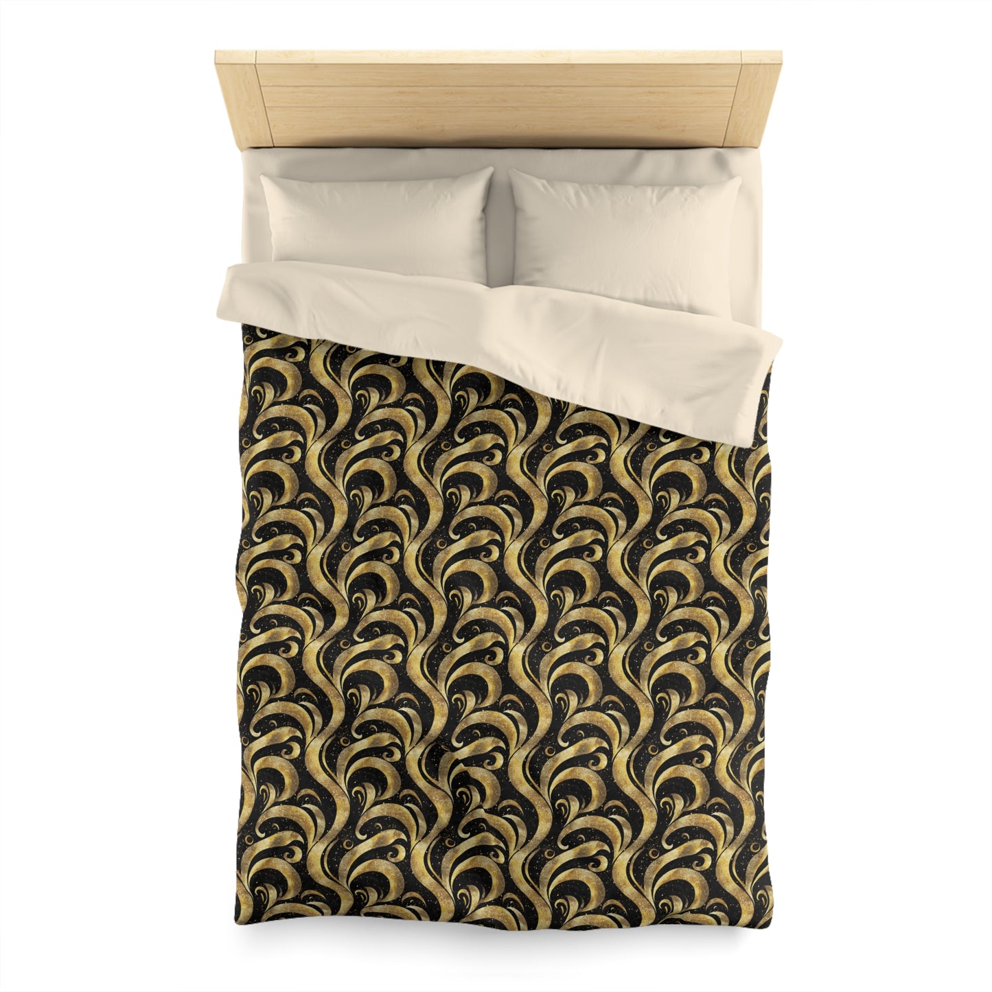Black & Gold Luxe Swirl Microfiber Duvet Cover