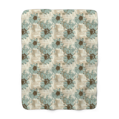 Rustic Teal Daisy Fleece Blanket
