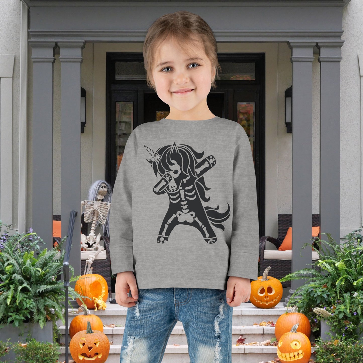 Dabbing Unicorn Skeleton Toddler Long Sleeve Tee