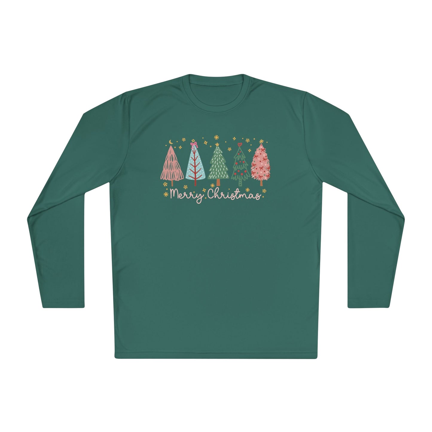 Merry Christmas Trees & Stars Adult Long Sleeve Tee