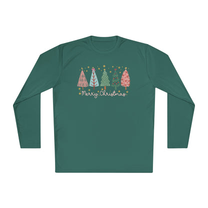 Merry Christmas Trees & Stars Adult Long Sleeve Tee