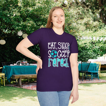 Eat Sleep Soccer Repeat (Teal) Adult T-shirt