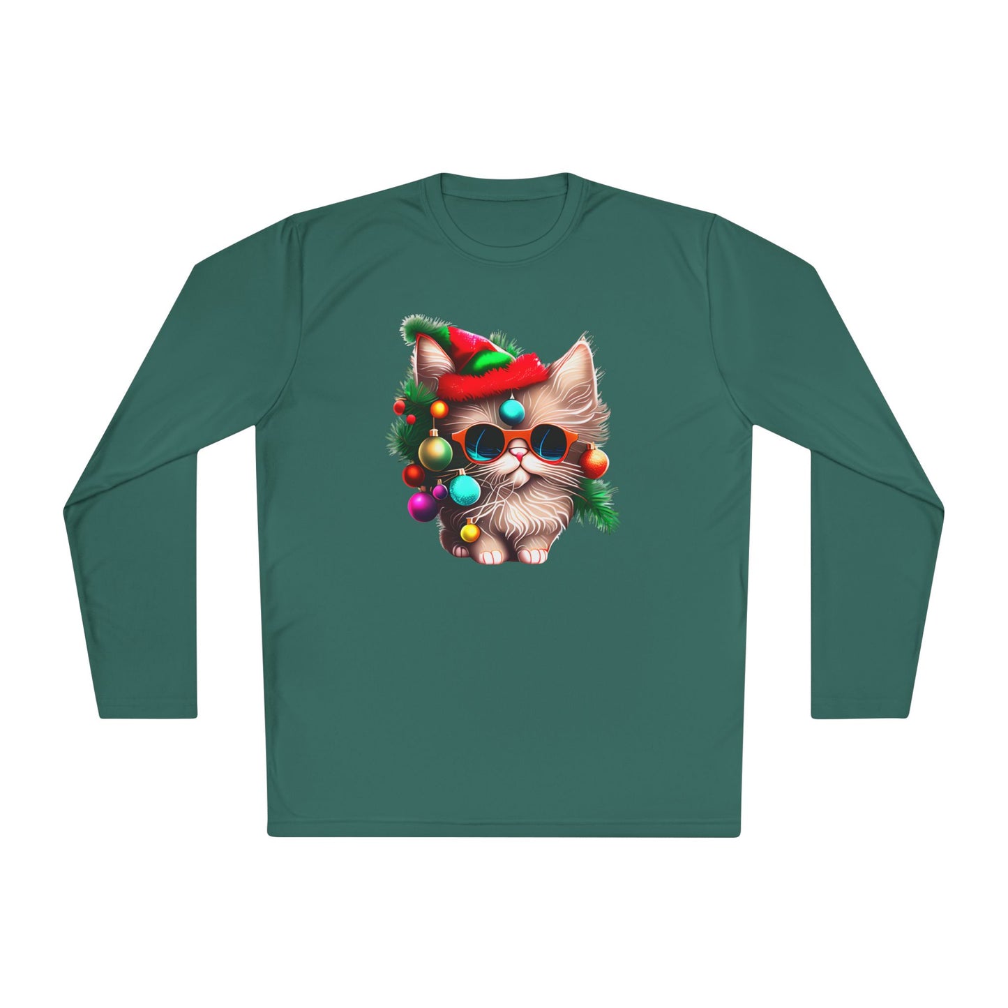 Colorful Christmas Tree Kitty Adult Long Sleeve Tee