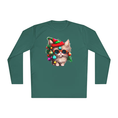 Colorful Christmas Tree Kitty Adult Long Sleeve Tee