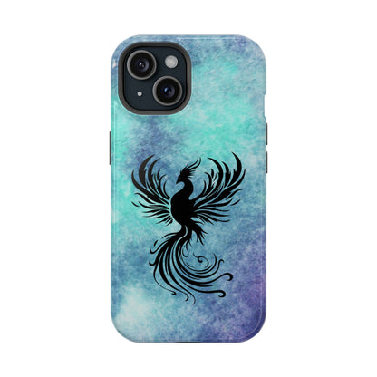 Phoenix Silhouette Over Teal Nebula MagSafe® Compatible Tough Case for iPhone