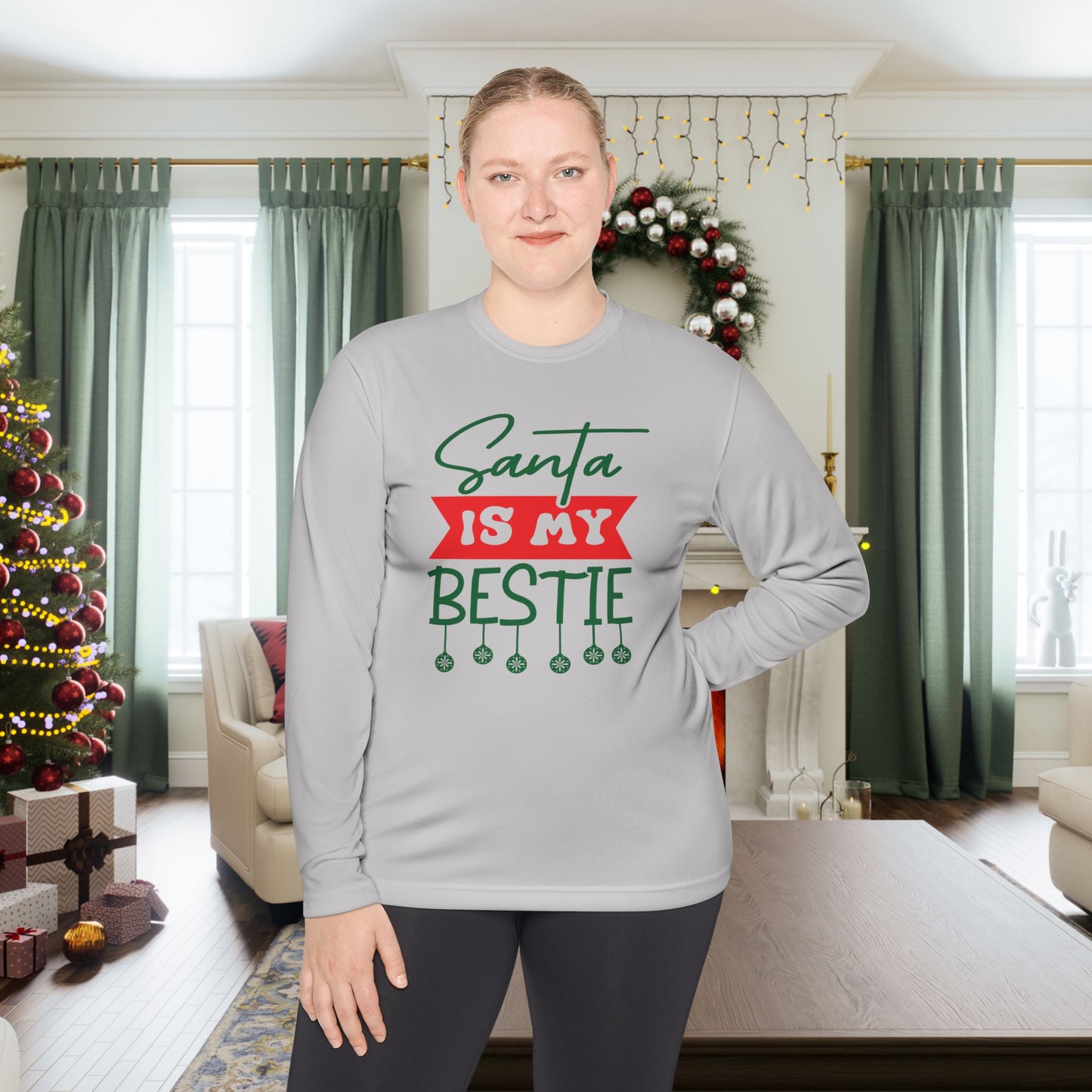 Santa Is My Bestie Adult Long Sleeve Tee
