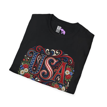 Floral USA 250 Years of Freedom Adult T-shirt