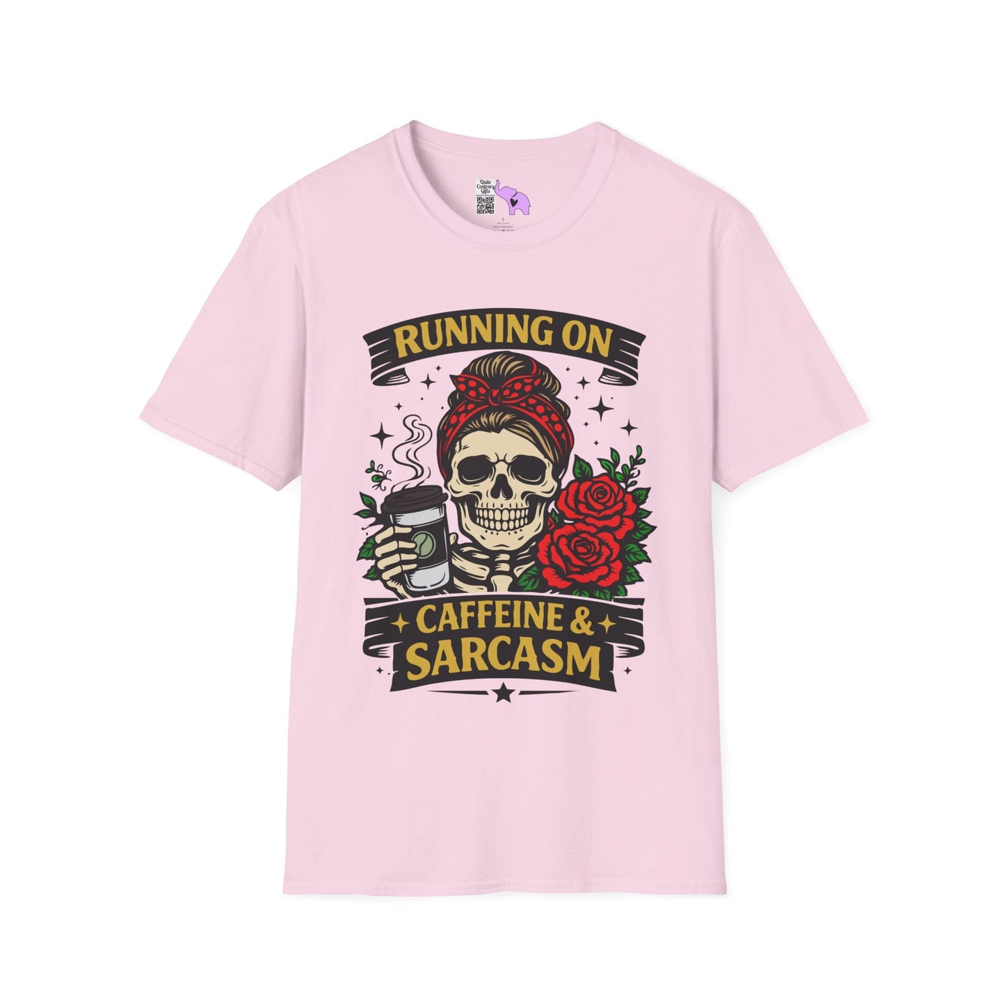 Running on Caffeine and Sarcasm (Roses) Adult T-shirt