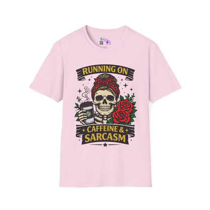 Running on Caffeine and Sarcasm (Roses) Adult T-shirt