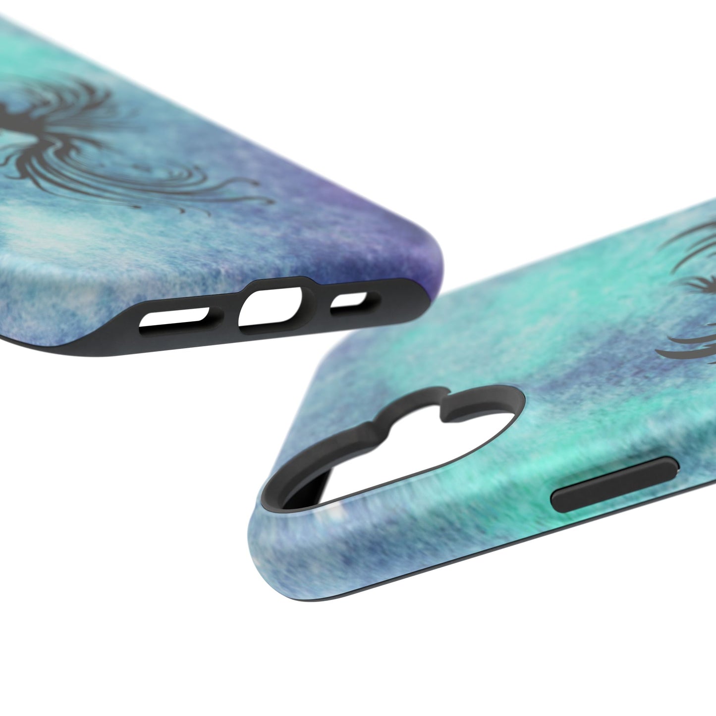 Phoenix Silhouette Over Teal Nebula MagSafe® Compatible Tough Case for iPhone