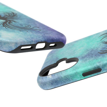 Phoenix Silhouette Over Teal Nebula MagSafe® Compatible Tough Case for iPhone