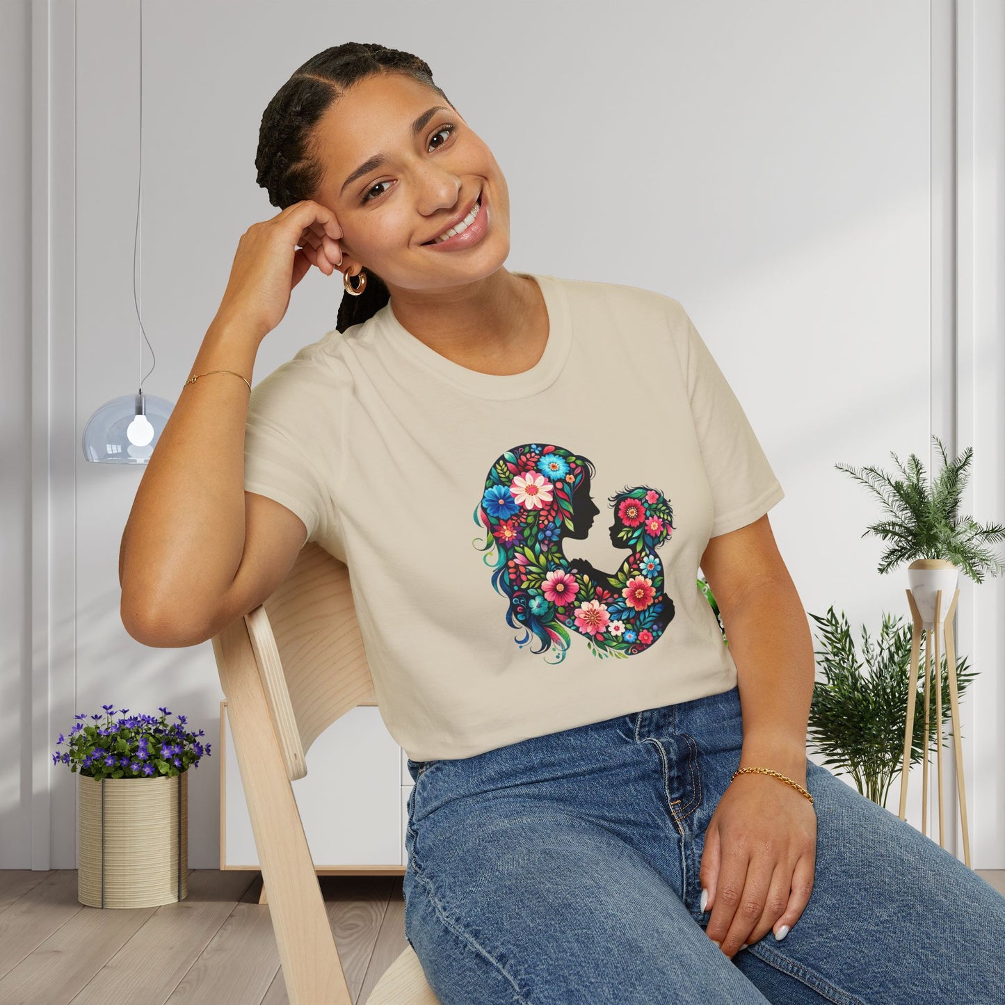 Flowery Mother & Child Adult T-shirt
