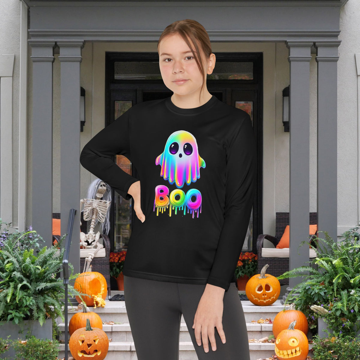 Neon Ghostly Boo Youth Long Sleeve Tee