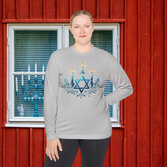 Star & Flame Hanukkah Adult Long Sleeve Tee