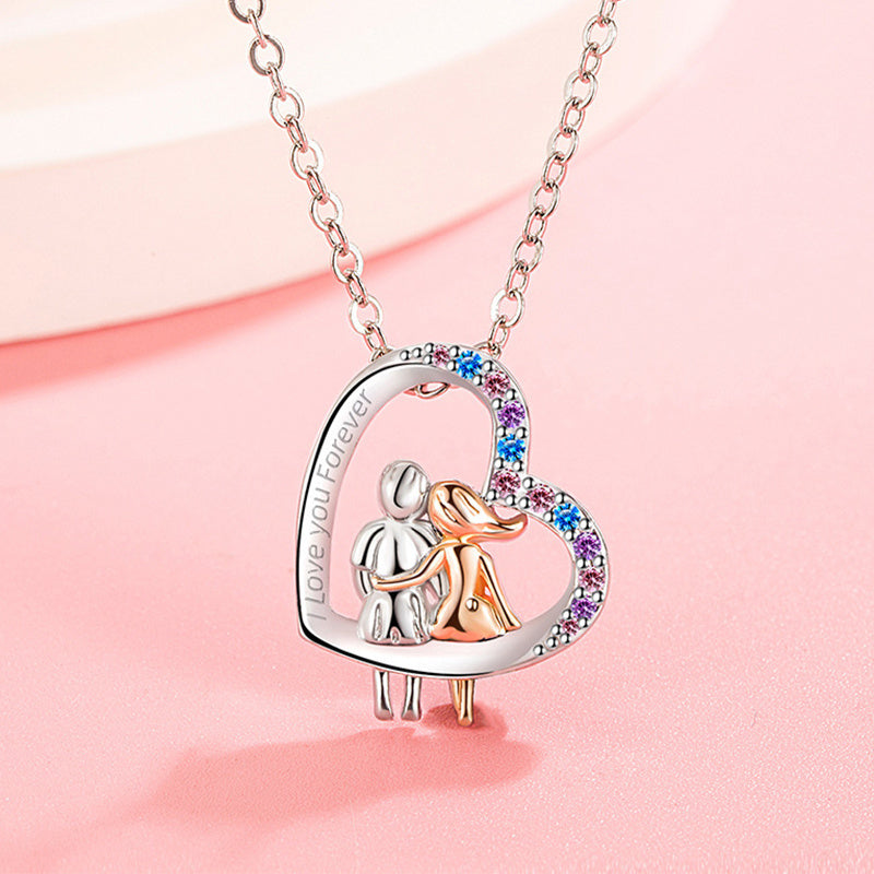 Couple Necklace w/Colorful Rhinestones Heart-shaped Necklace