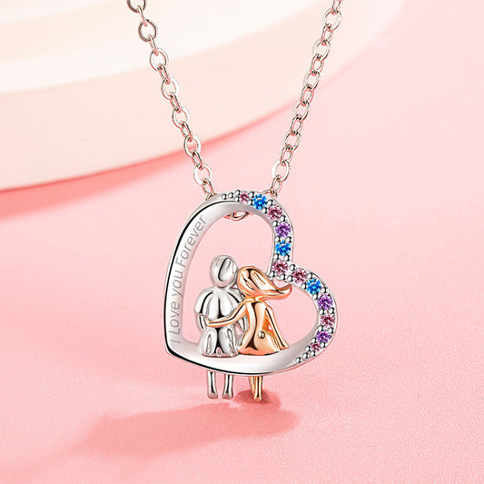 Couple Necklace w/Colorful Rhinestones Heart-shaped Necklace