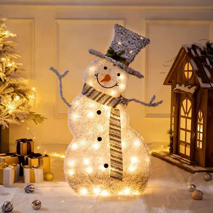 Flocked Snowman LED Decoration – Battery-Powered Holiday Display