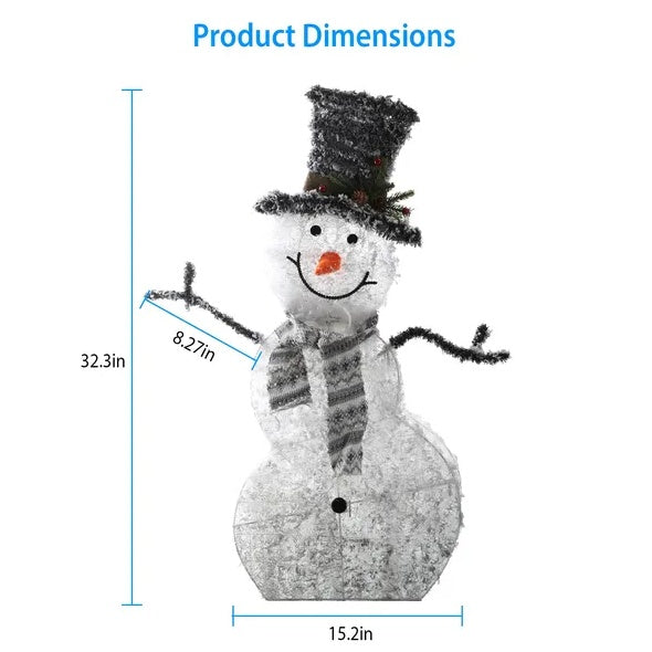 Flocked Snowman LED Decoration – Battery-Powered Holiday Display