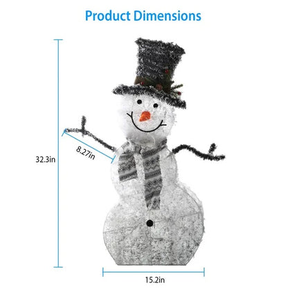Flocked Snowman LED Decoration – Battery-Powered Holiday Display