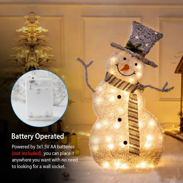 Flocked Snowman LED Decoration – Battery-Powered Holiday Display
