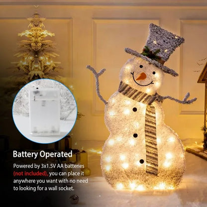 Flocked Snowman LED Decoration – Battery-Powered Holiday Display