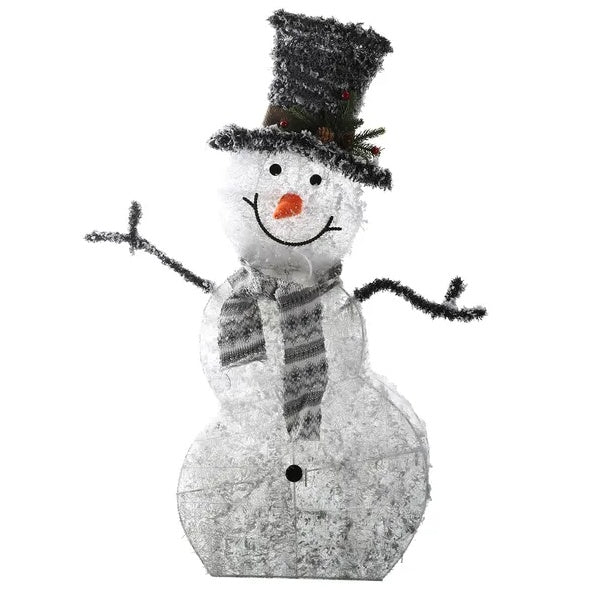 Flocked Snowman LED Decoration – Battery-Powered Holiday Display