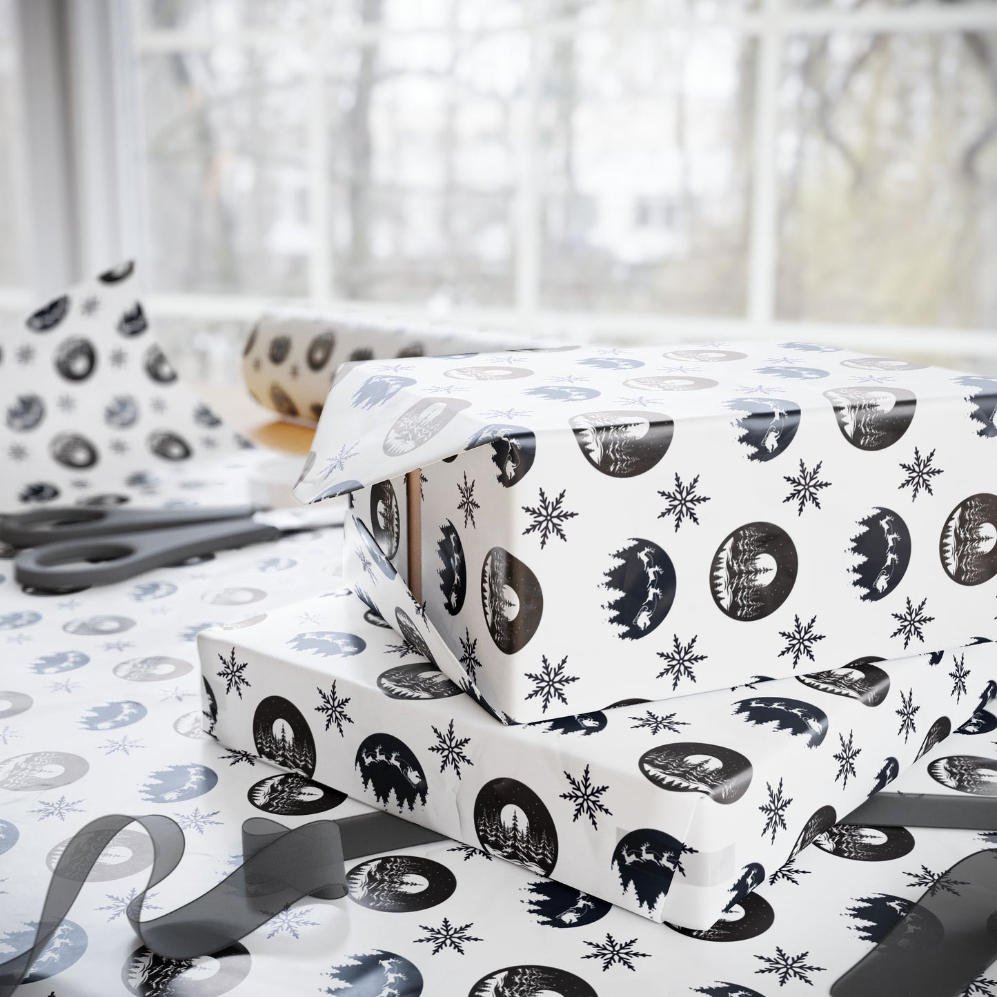 Round Christmas Nights Silhouette Wrapping Paper