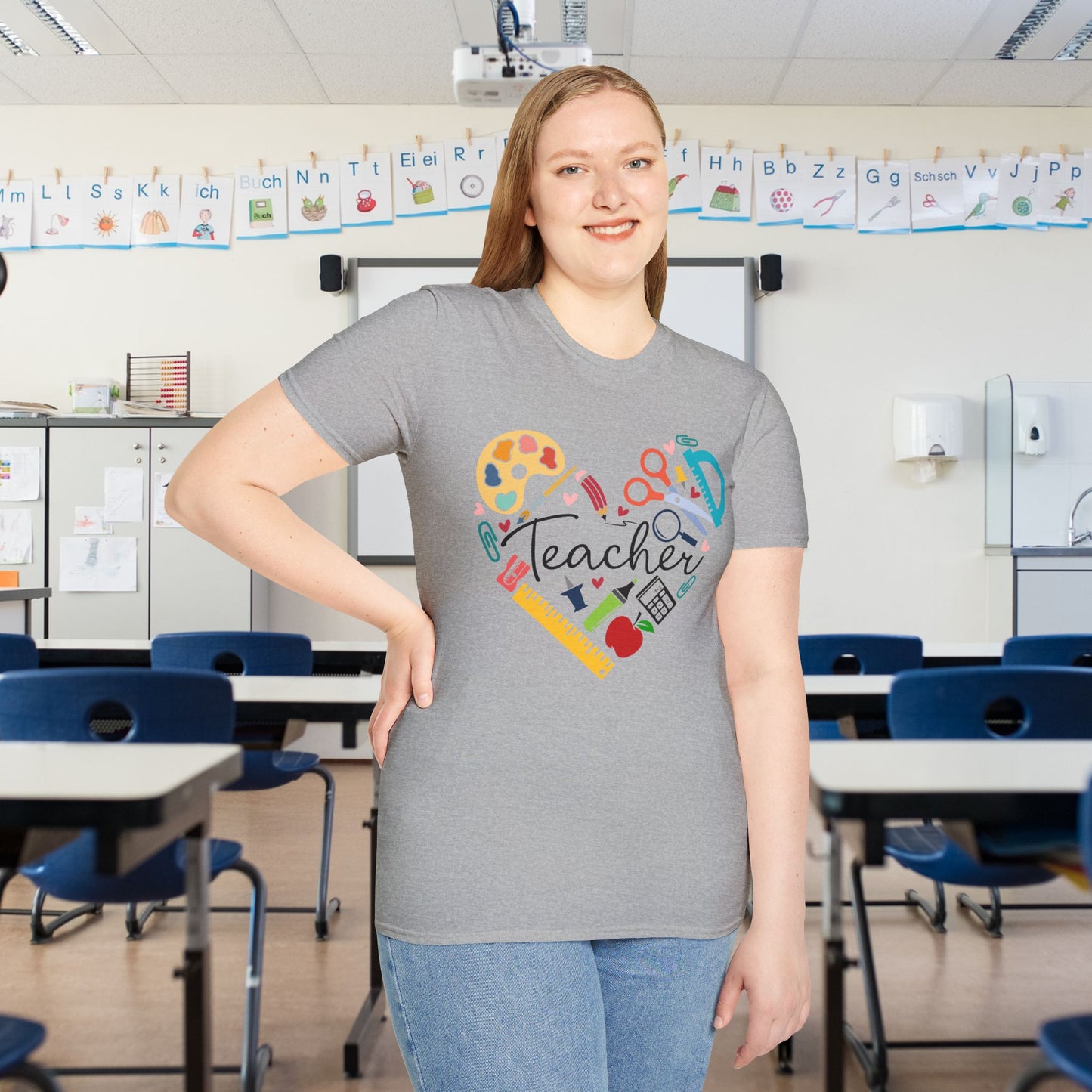 Teacher Supply Heart Adult T-shirt