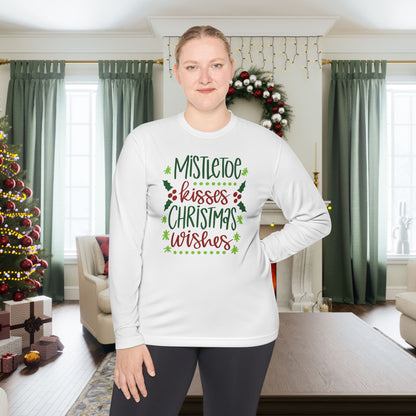 Mistletoe Kisses Christmas Wishes Adult Long Sleeve Tee