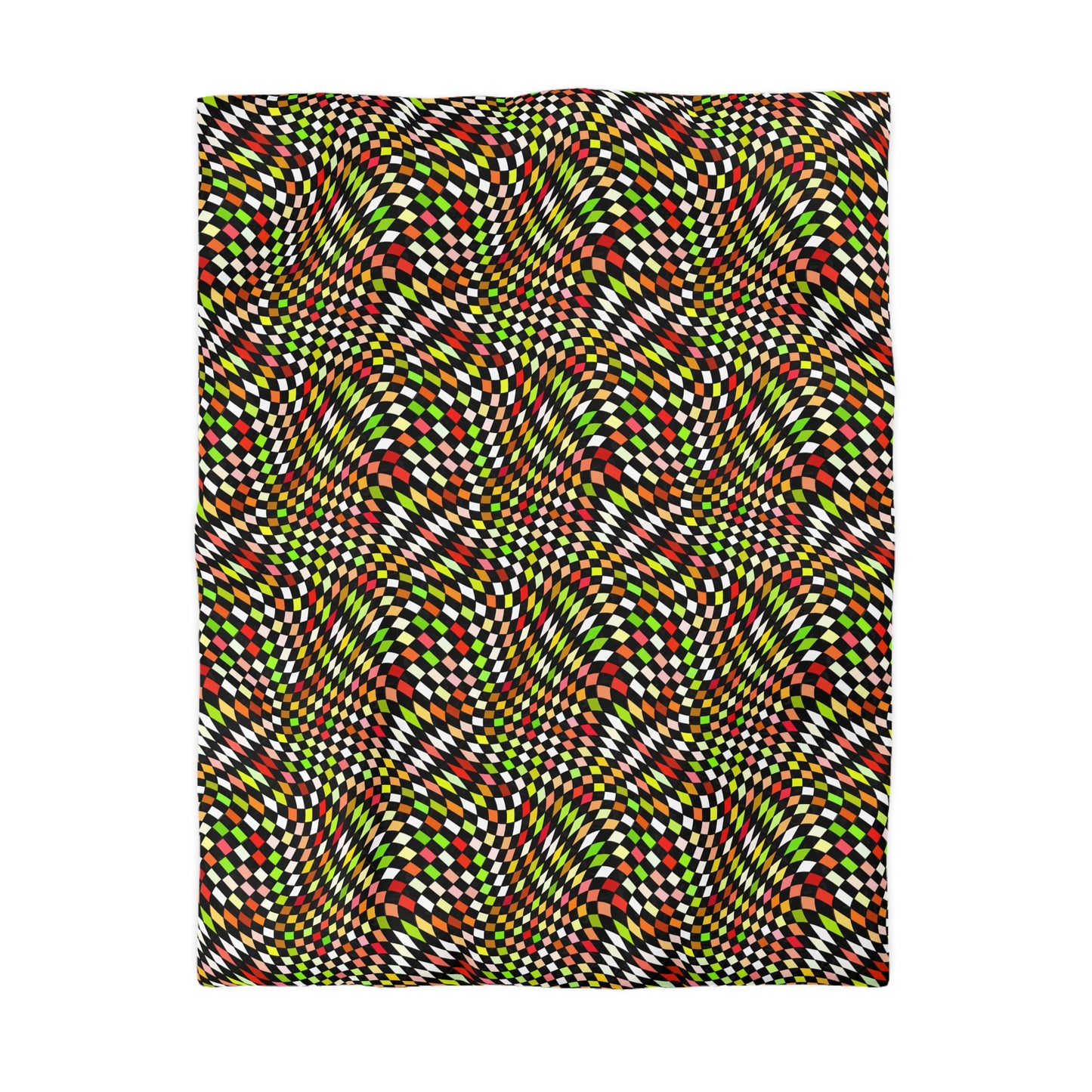Warped Yellow/Green Checkered Microfiber Duvet Cover