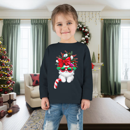 White Candy Cane Kitten Toddler Long Sleeve Tee