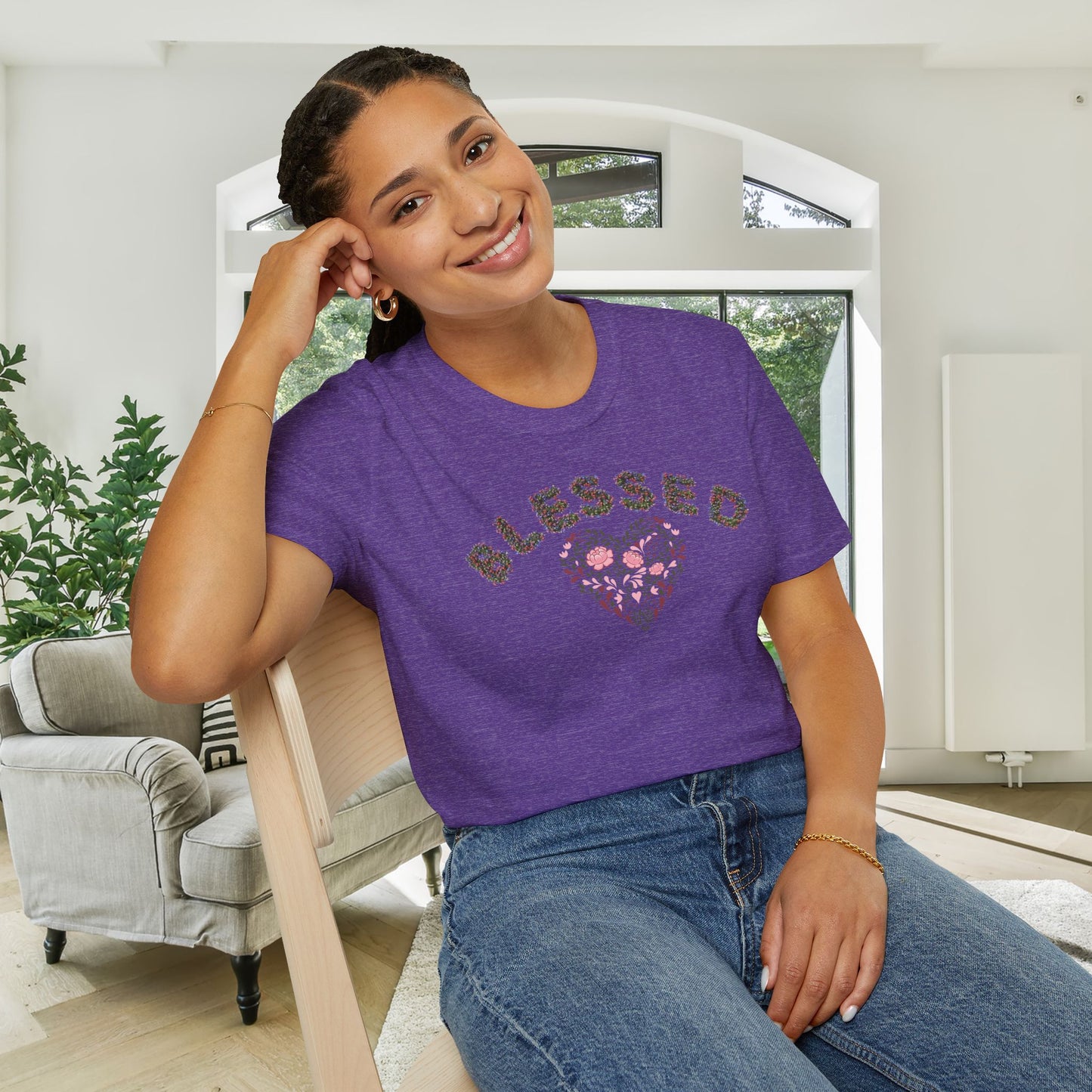 Blessed w/Heart (Floral) Adult T-shirt