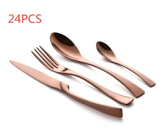 4PCS Set Black Stainless Steel Cutlery Korean Dinnerware Set