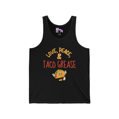 Love, Peace, & Taco Grease Unisex Jersey Tank