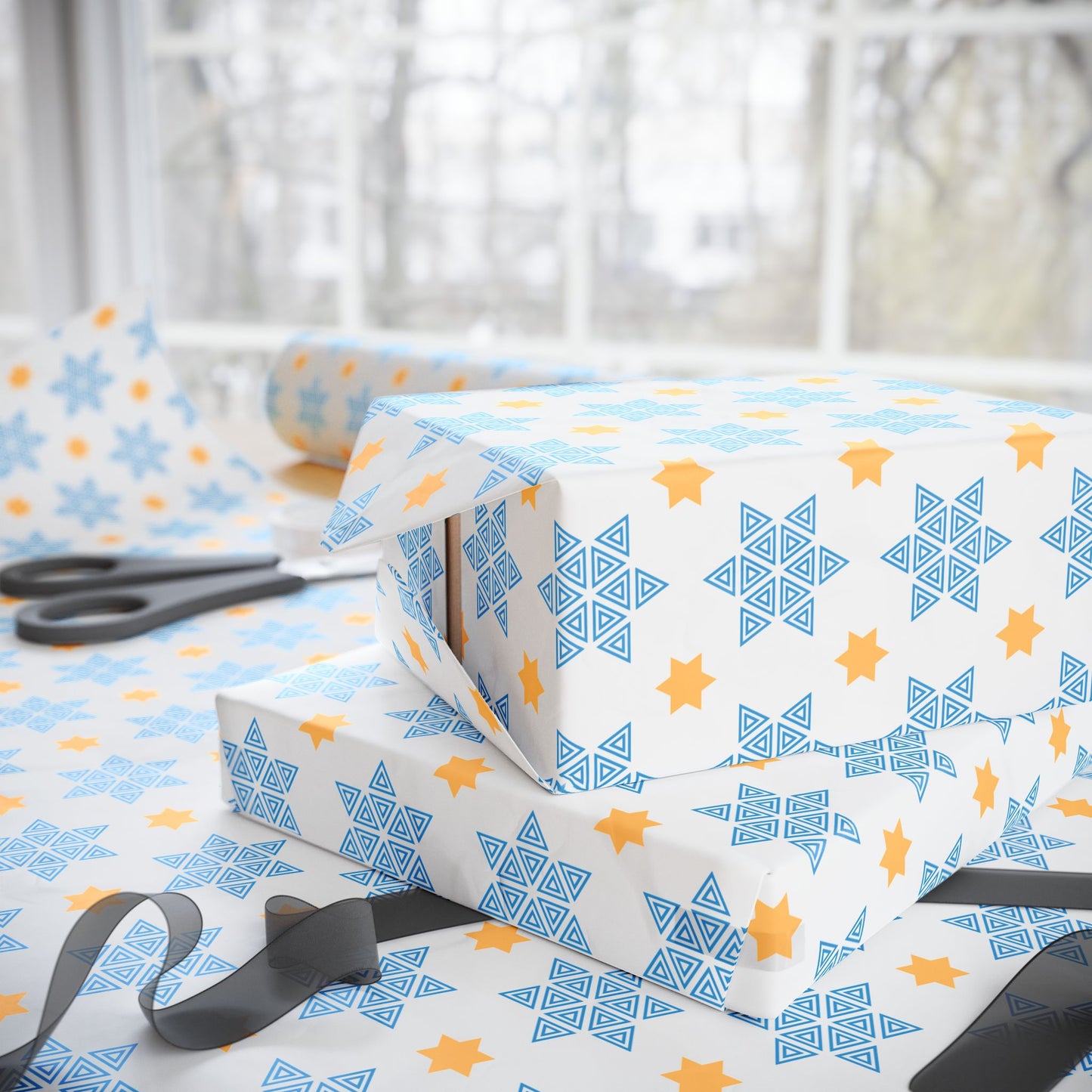Blue/Gold Star of David Hanukkah Wrapping Paper