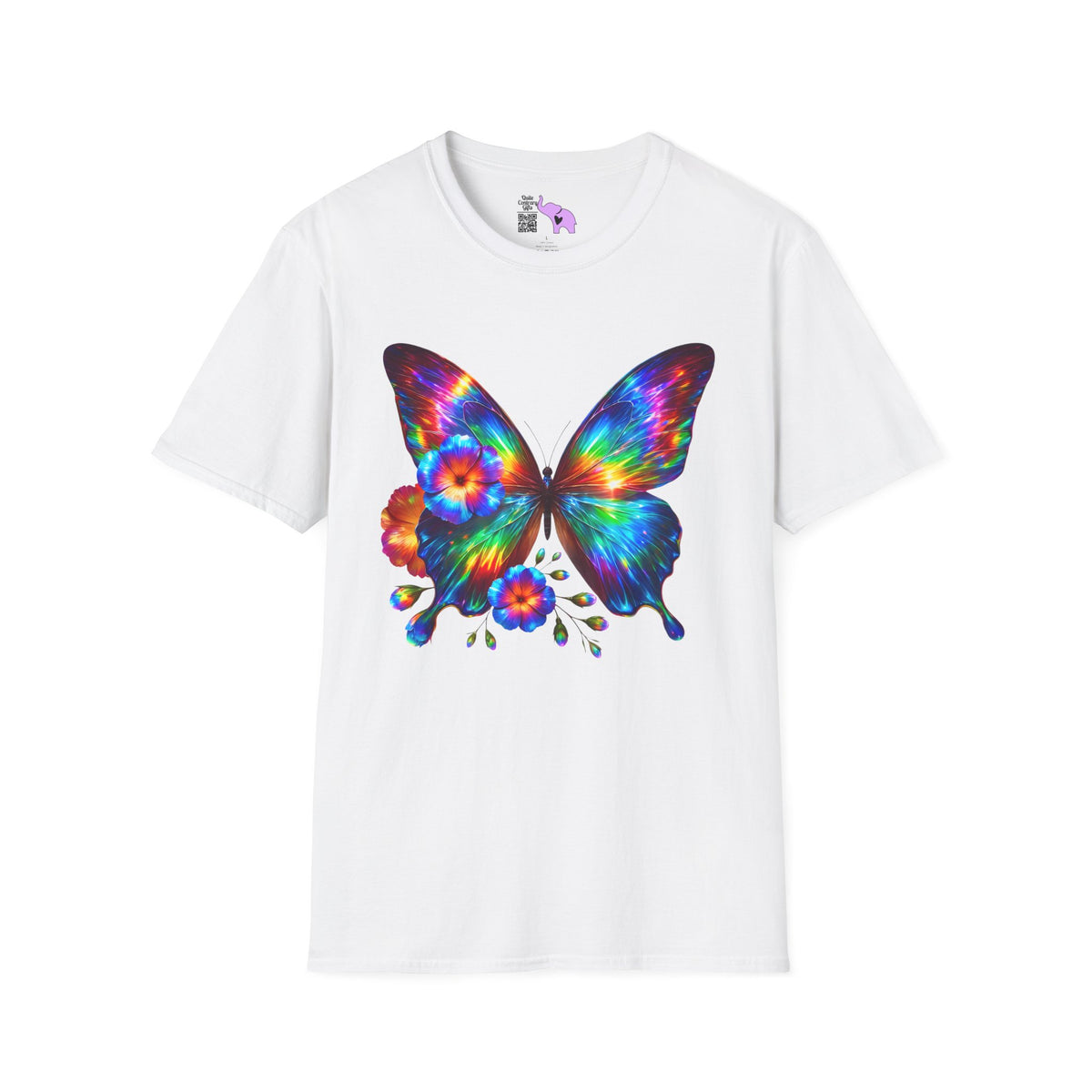 Colorful Butterfly & Flowers Adult T-shirt