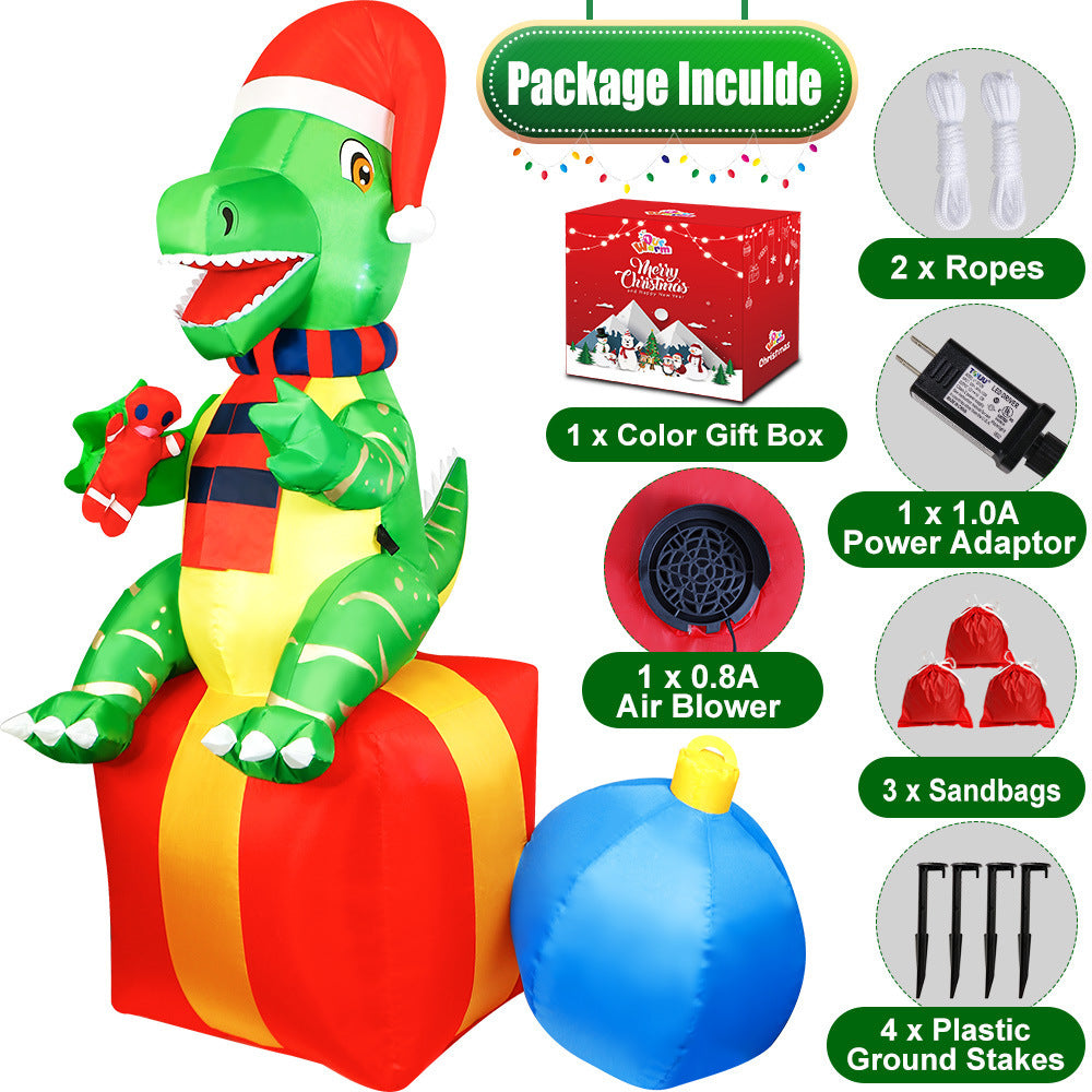 Inflatable Christmas Dinosaur on Gift Box with LED Lights