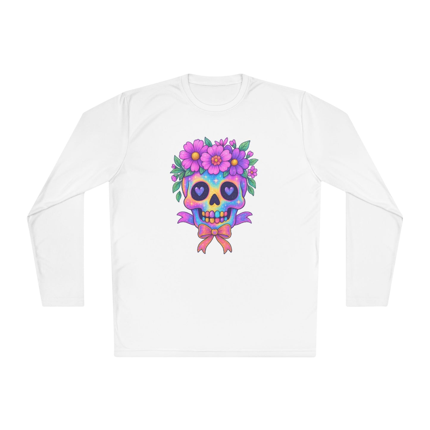 Neon Sugar Skull w/Floral Crown Adult Long Sleeve Tee