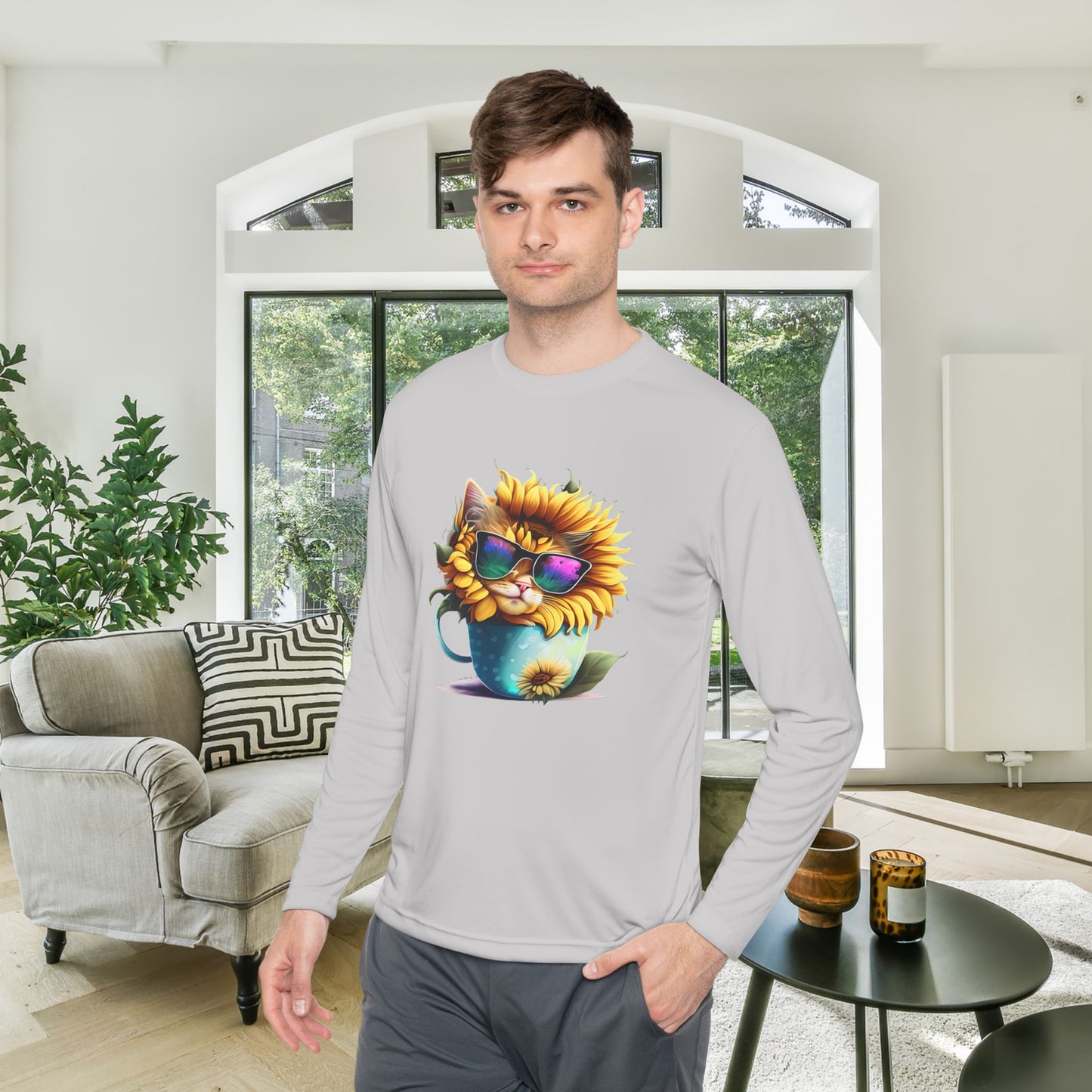 Cool Sunflower Kitten 1 Adult Long Sleeve Tee