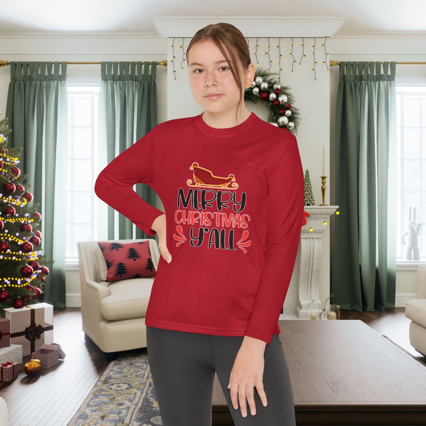 Merry Christmas Y'all Youth Long Sleeve Tee