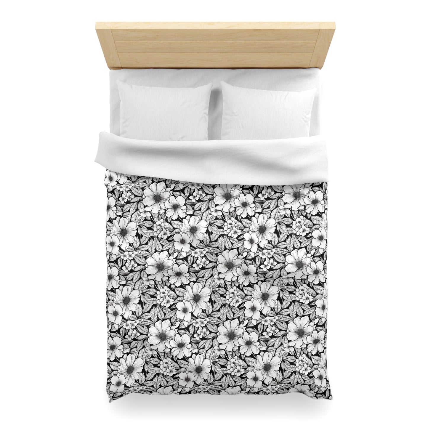 Black & White Forget-Me-Nots Microfiber Duvet Cover