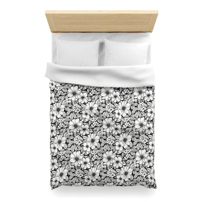 Black & White Forget-Me-Nots Microfiber Duvet Cover