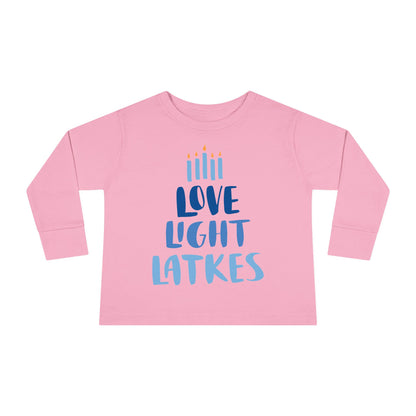 Hanukkah Love Light Latkes Toddler Long Sleeve Tee