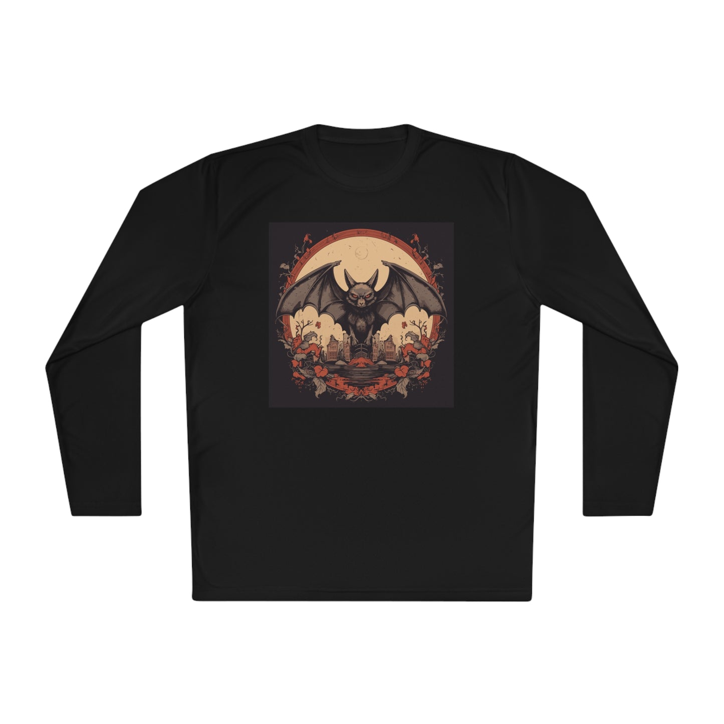 Creepy Bats Over Moon 10 Adult Long Sleeve Tee