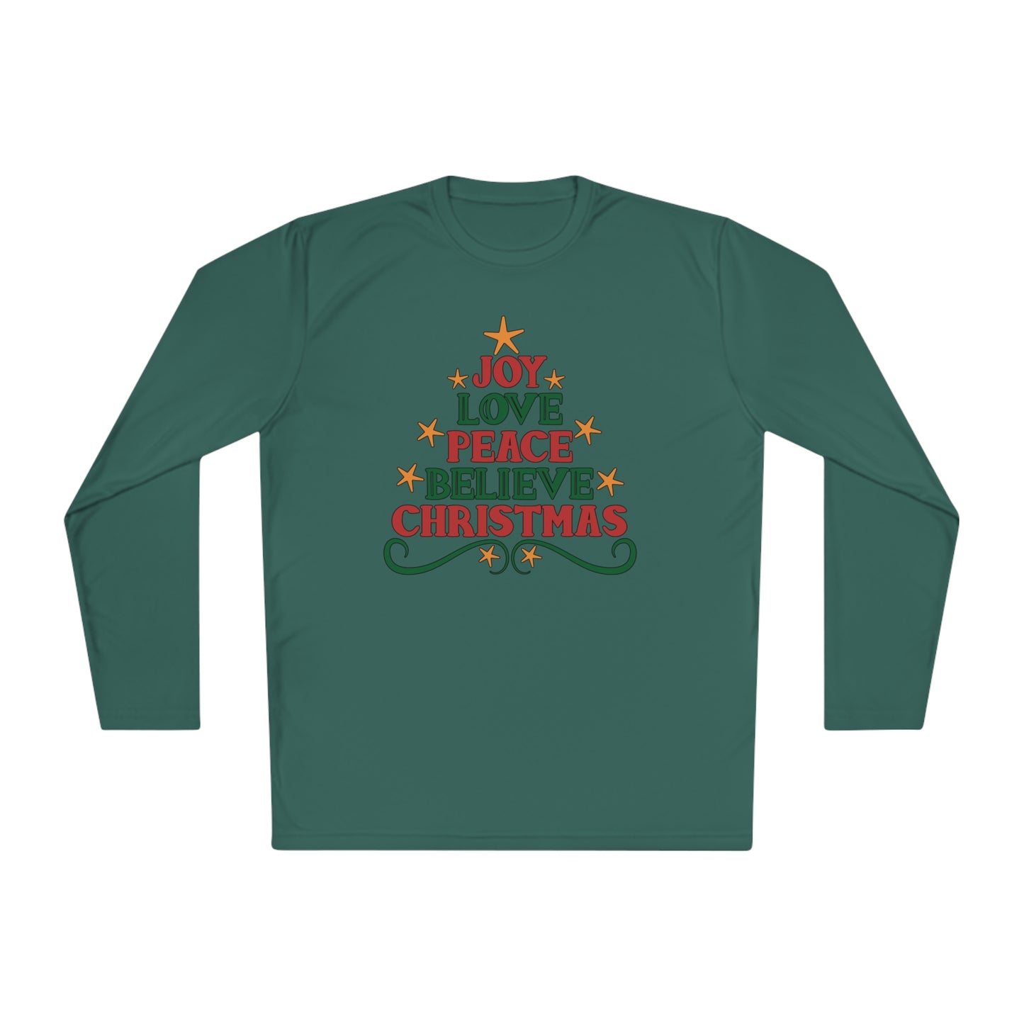 Joy Love Peace Believe Christmas Adult Long Sleeve Tee