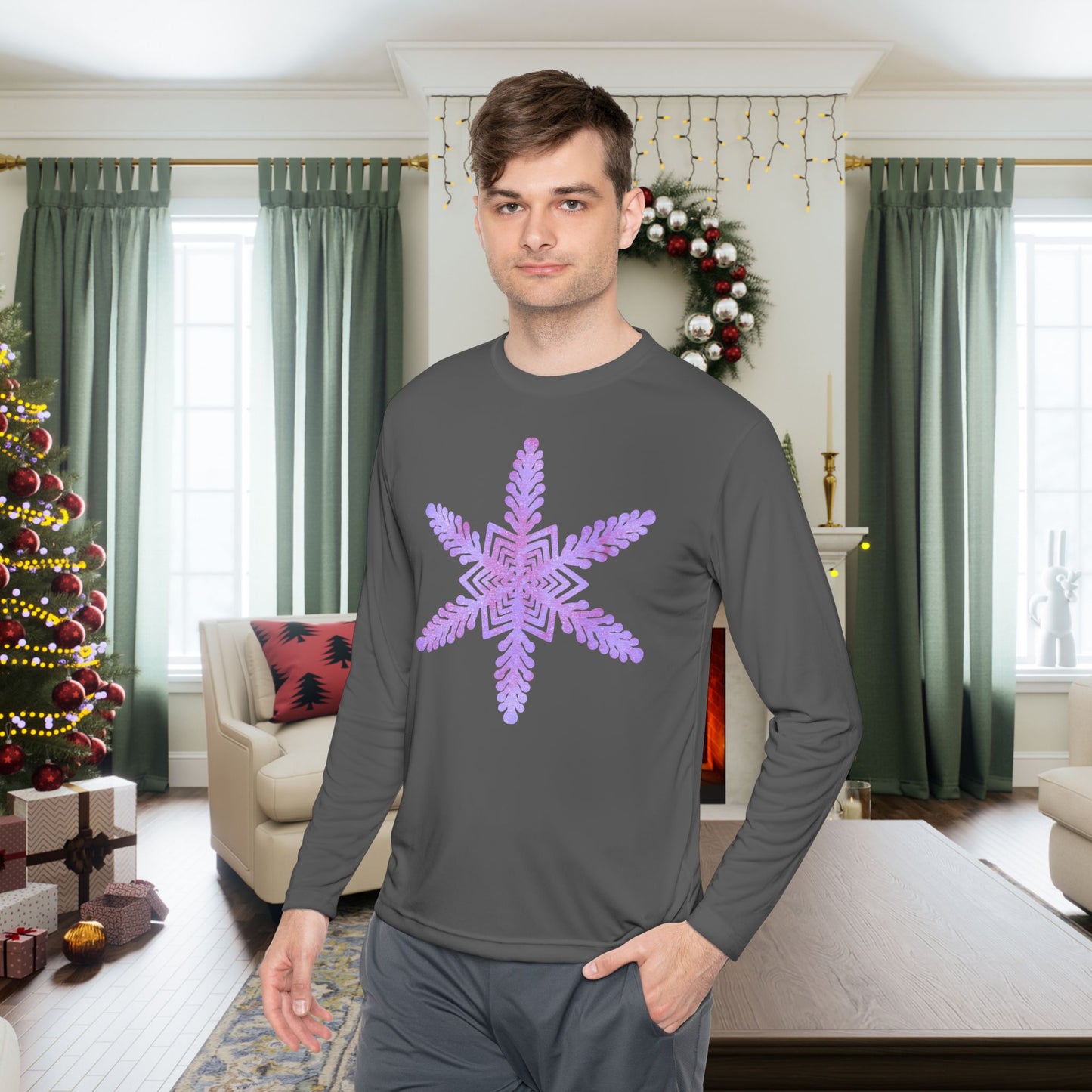 Large Snowflake 2 Adult Long Sleeve Tee