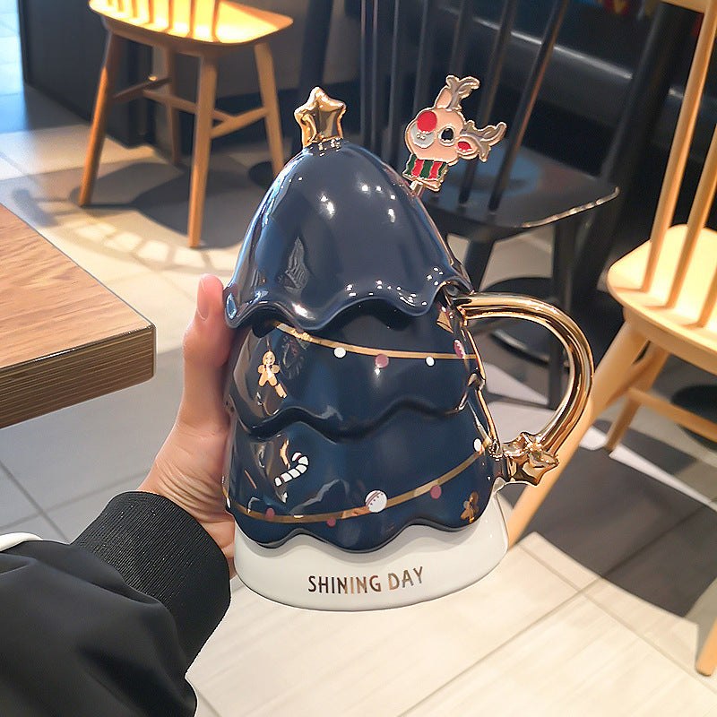 Merry Tree Ceramic Mug with Lid