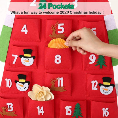 Fabric Santa Claus Pockets Hanging Advent Calendar